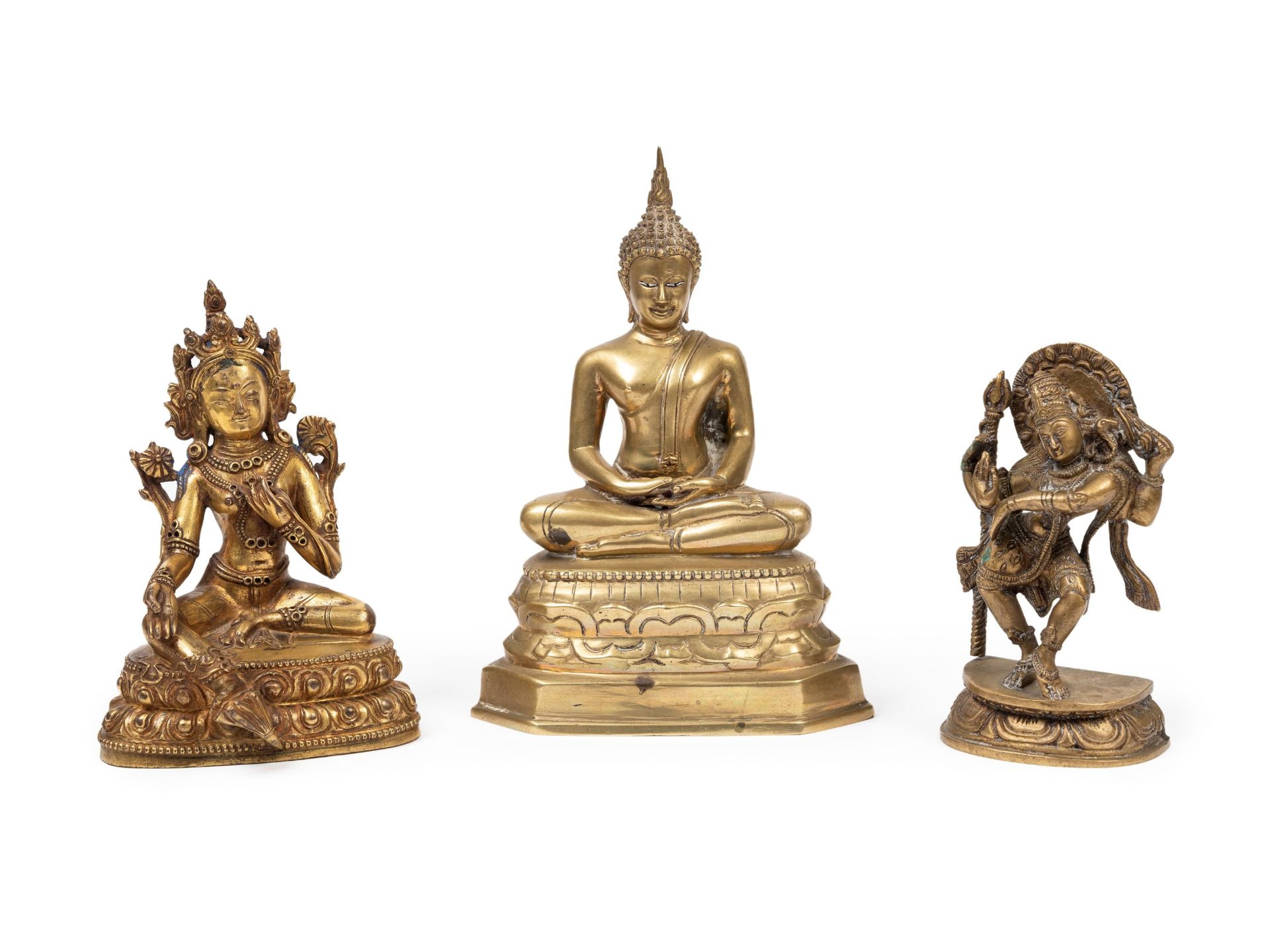 THREE GILT BRONZE SCULPTURES, Asia, 20th century