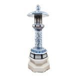 A LARGE BLUE AND WHITE PORCELAIN PAGODA, China, Qing dynasty, 19th century