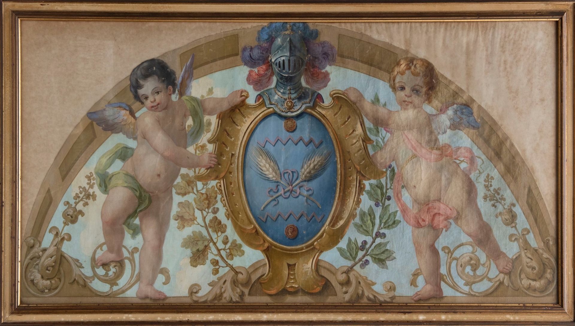 LUNETTE DEPICTING PUTTI HOLDING A COAT OF ARMS, Italian School, 19th century