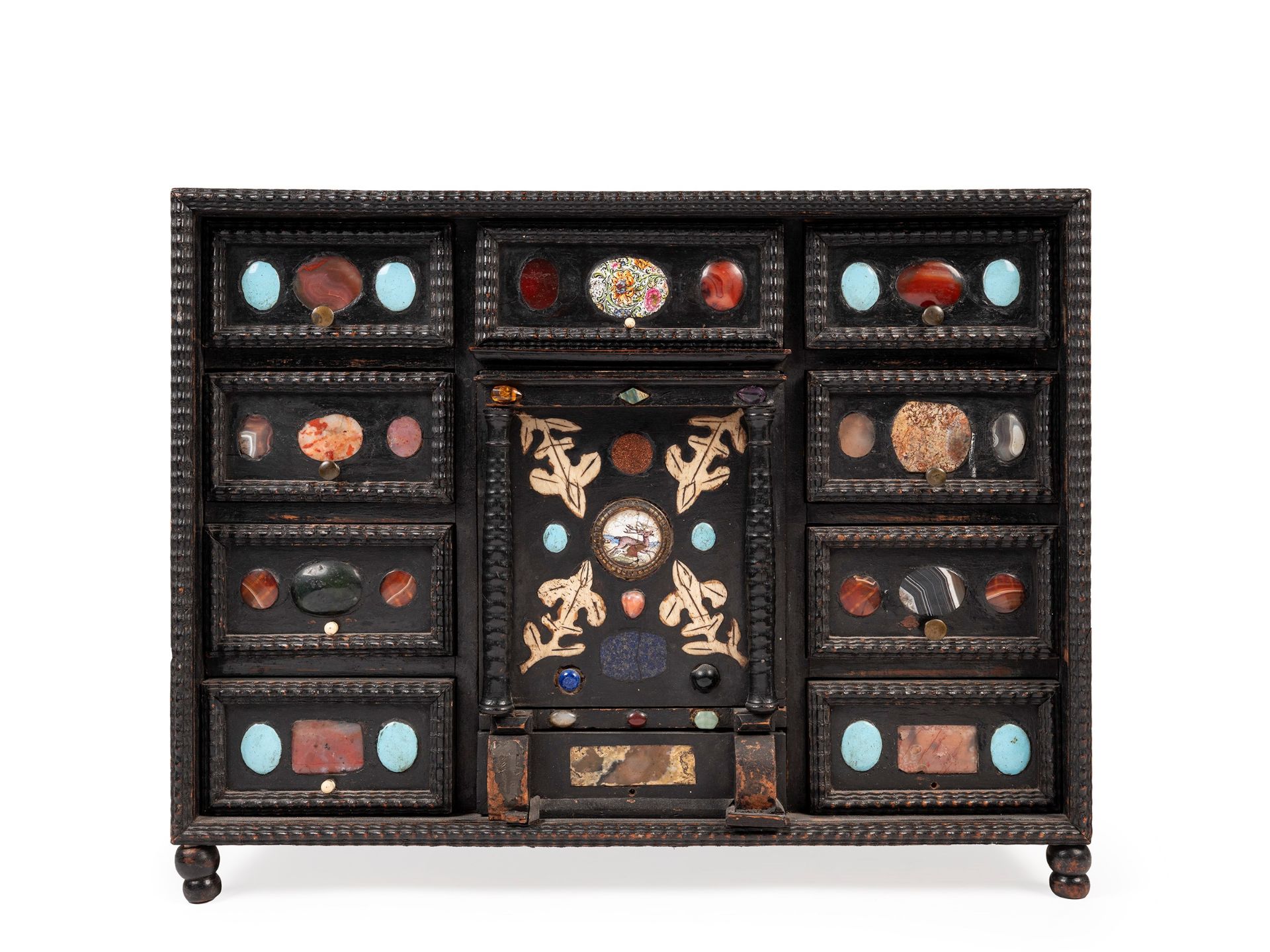 CABINET FOR COINS IN EBONIZED WOOD AND HARDSTONES, 18th century (with later additions)