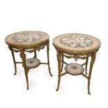 A PAIR OF LARGE BRONZE TABLES WITH MARBLE TOPS, 20th century