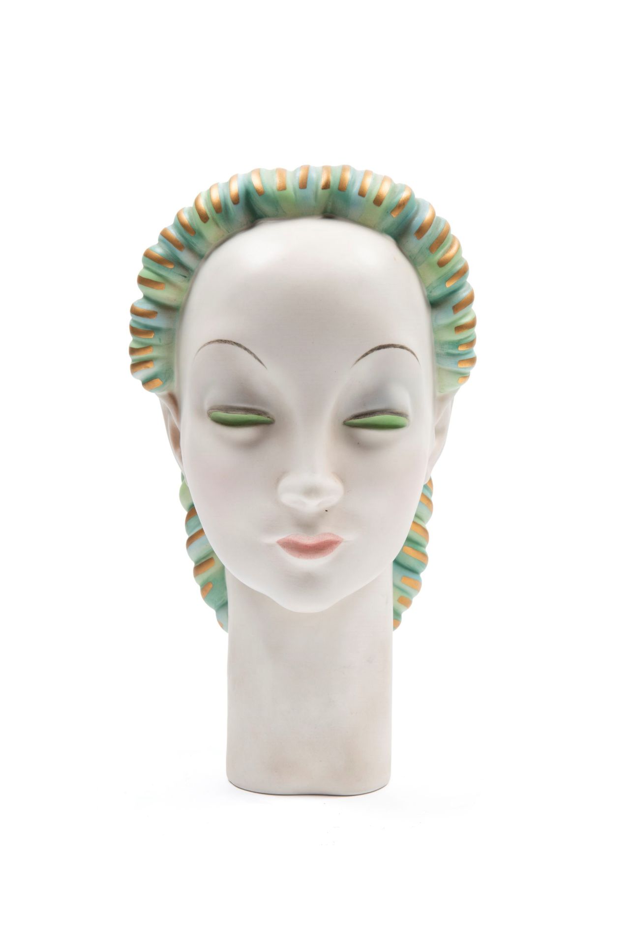 Polychrome earthenware sculpture depicting the head of the goddess Calypso, Turin, 20th century