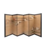 A PAINTED SIX-PANEL PAPER SCREEN, Japan, Meiji period (1868-1912)