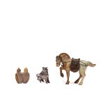 TWO SMALL SCULPTURES AND A SNUFF BOTTLE, 19th / 20th century