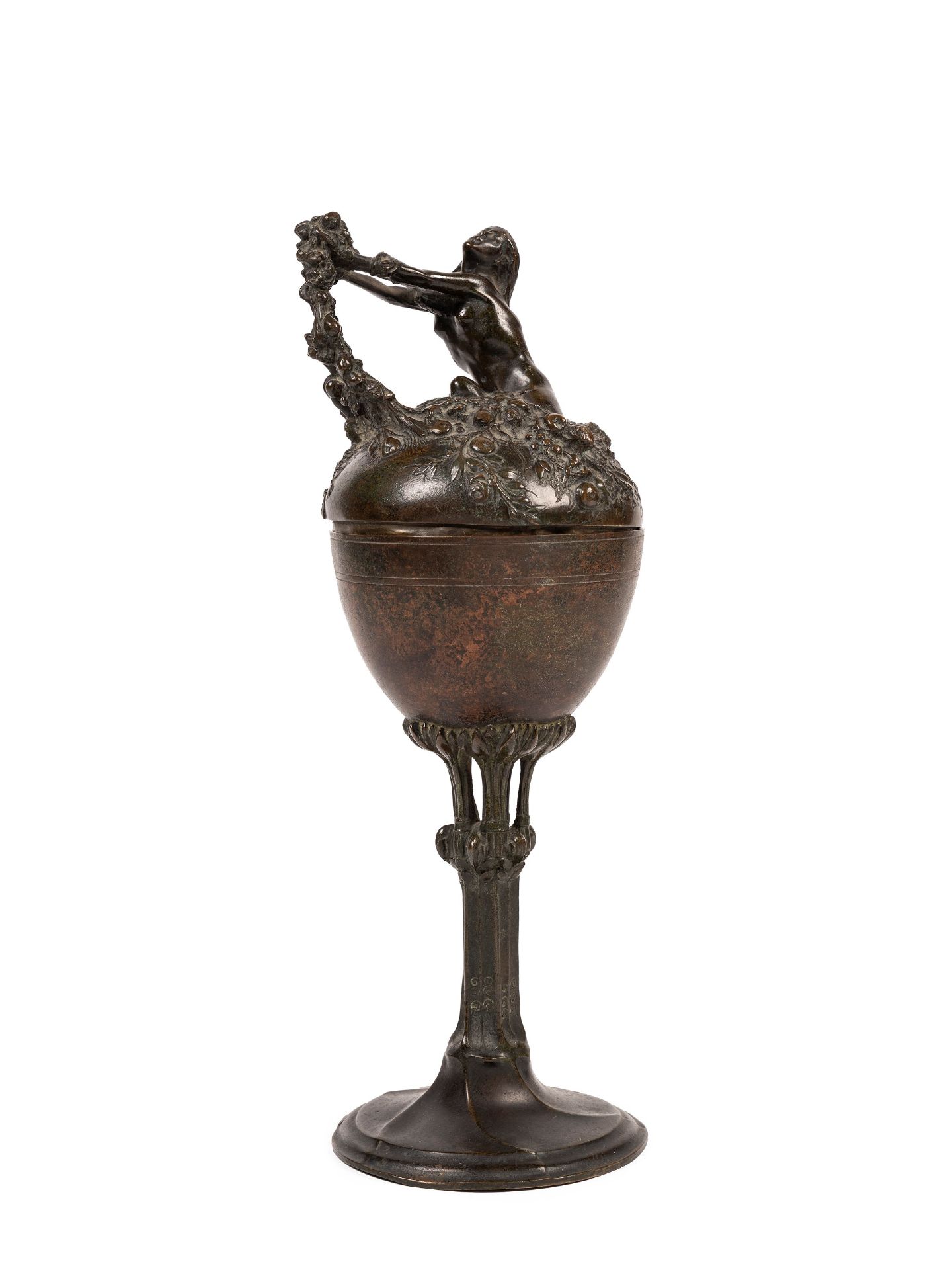 BRONZE LIDDED BOWL, Around 1910