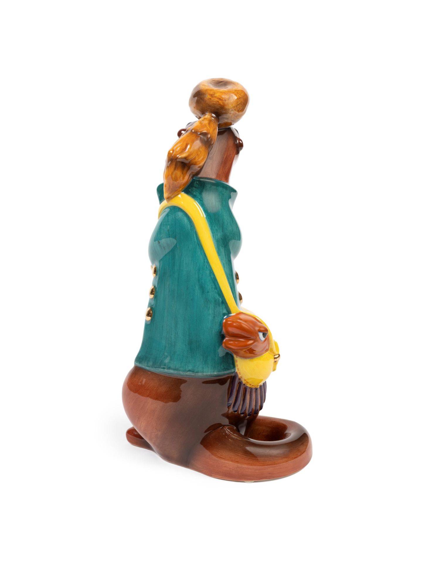 POLYCHROME EARTHENWARE SCULPTURE DEPICTING FISHING OTTER WITH JACKET AND SHOULDER STRAP, Turin, 20th - Bild 2 aus 3