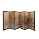 A PAINTED SIX-PANEL PAPER SCREEN, Japan, Meiji period (1868-1912)