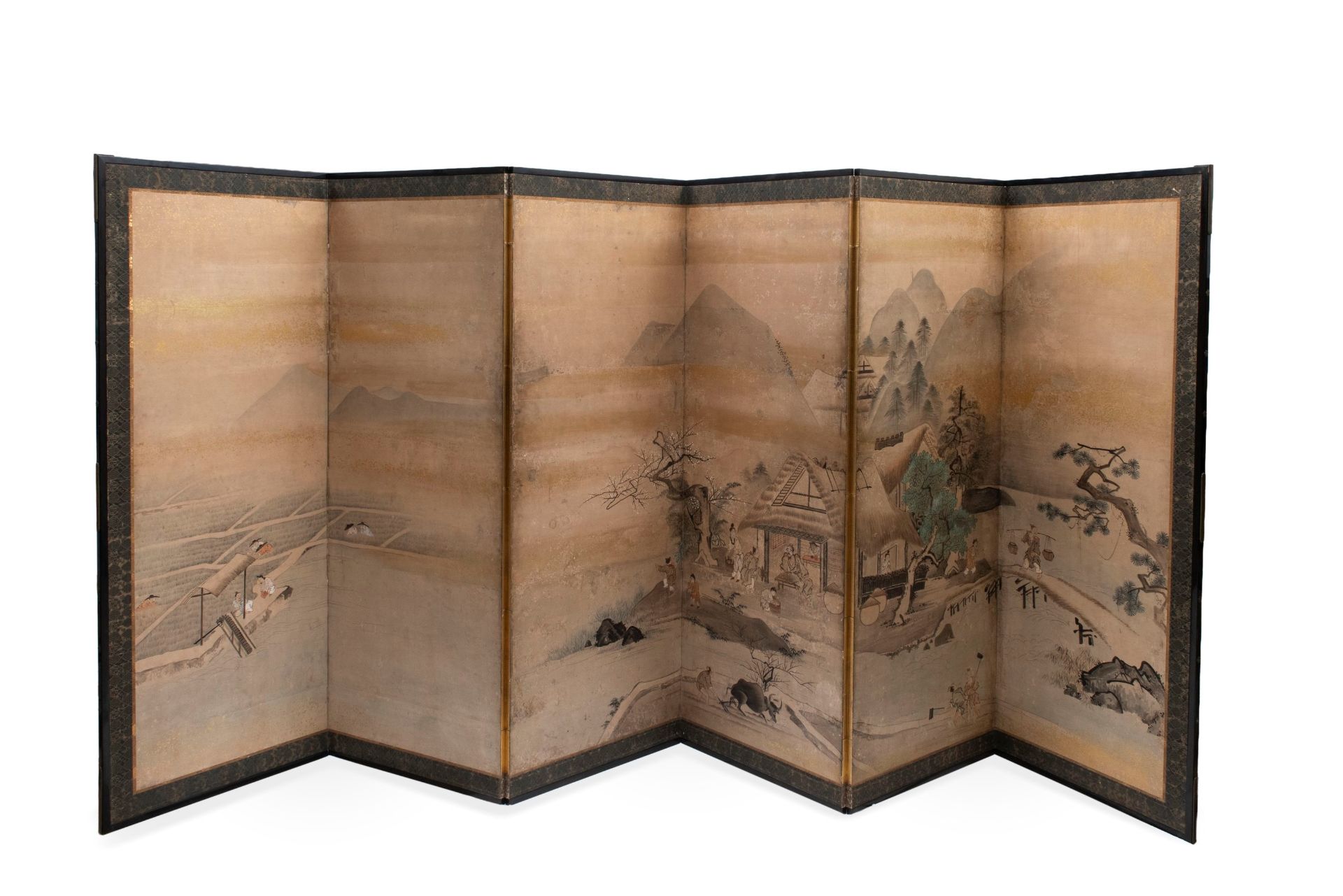 A PAINTED SIX-PANEL PAPER SCREEN, Japan, Meiji period (1868-1912)