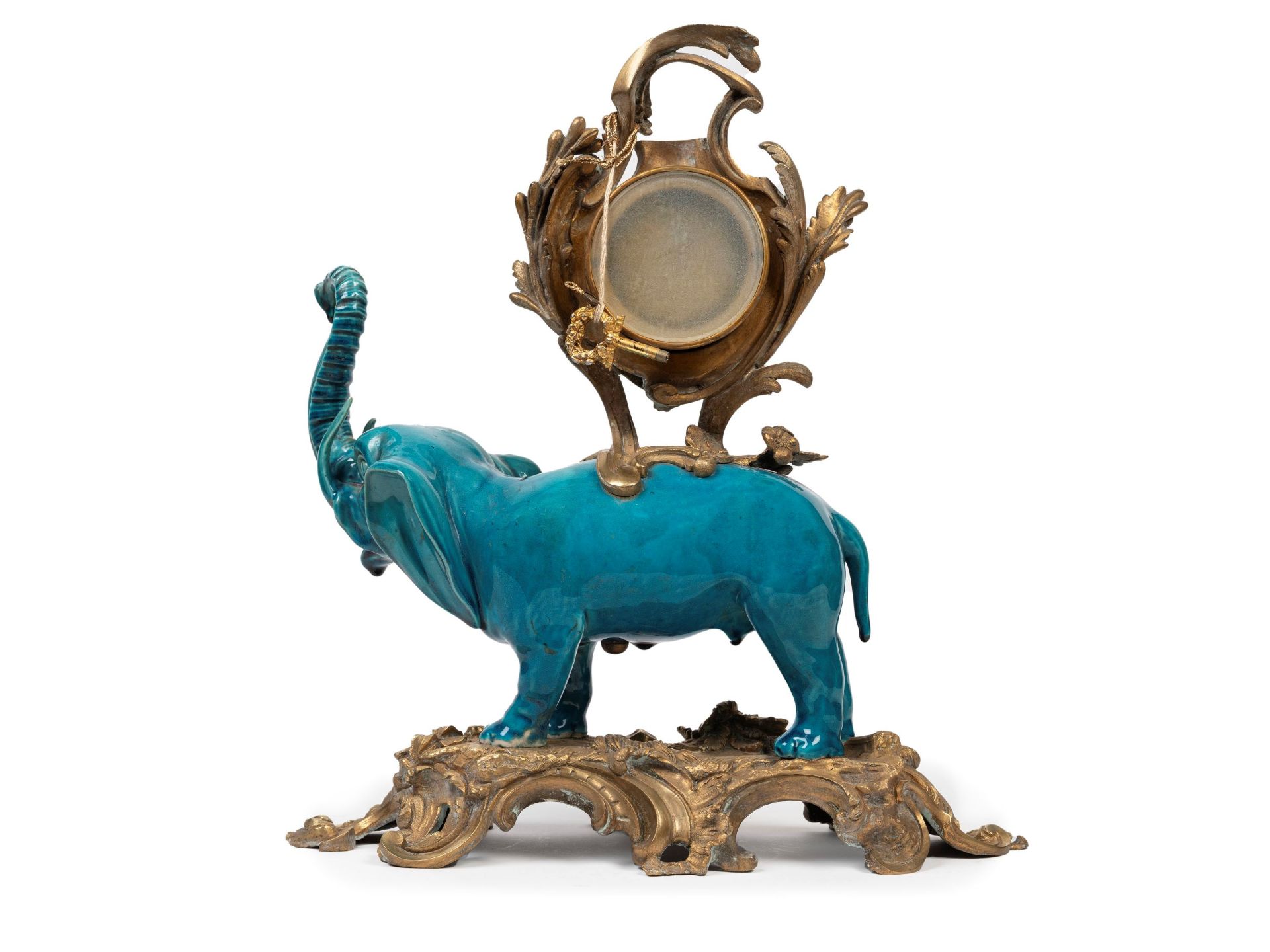 TABLE CLOCK WITH PORCELAIN ELEPHANT MOUNTED IN BRONZE, China, Qing dinasty, 19th century - Bild 2 aus 3