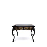 BLACK LACQUERED WOOD TABLE IN ECLECTIC STYLE, 20th century