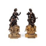 PAIR OF GILT AND PATINATED BRONZE ANDIRON FINIALS, 19th century
