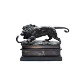 SCULPTURE DEPICTING A LION FIGHTING WITH A SERPENT ON A MARBLE BASE, 19th century