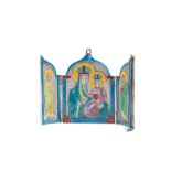 SMALL TRAVEL TRIPTYCH WITH SILVER AND ENAMEL ICONS, Russia, 19th / 20th century