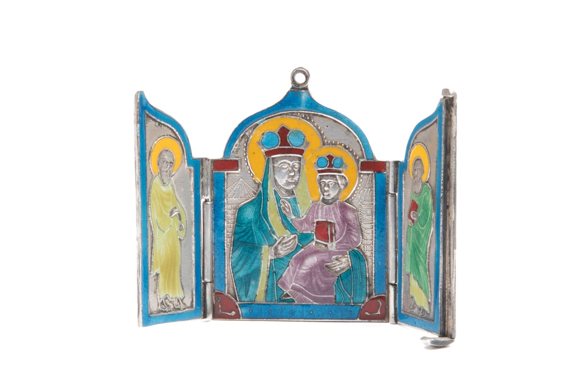 SMALL TRAVEL TRIPTYCH WITH SILVER AND ENAMEL ICONS, Russia, 19th / 20th century