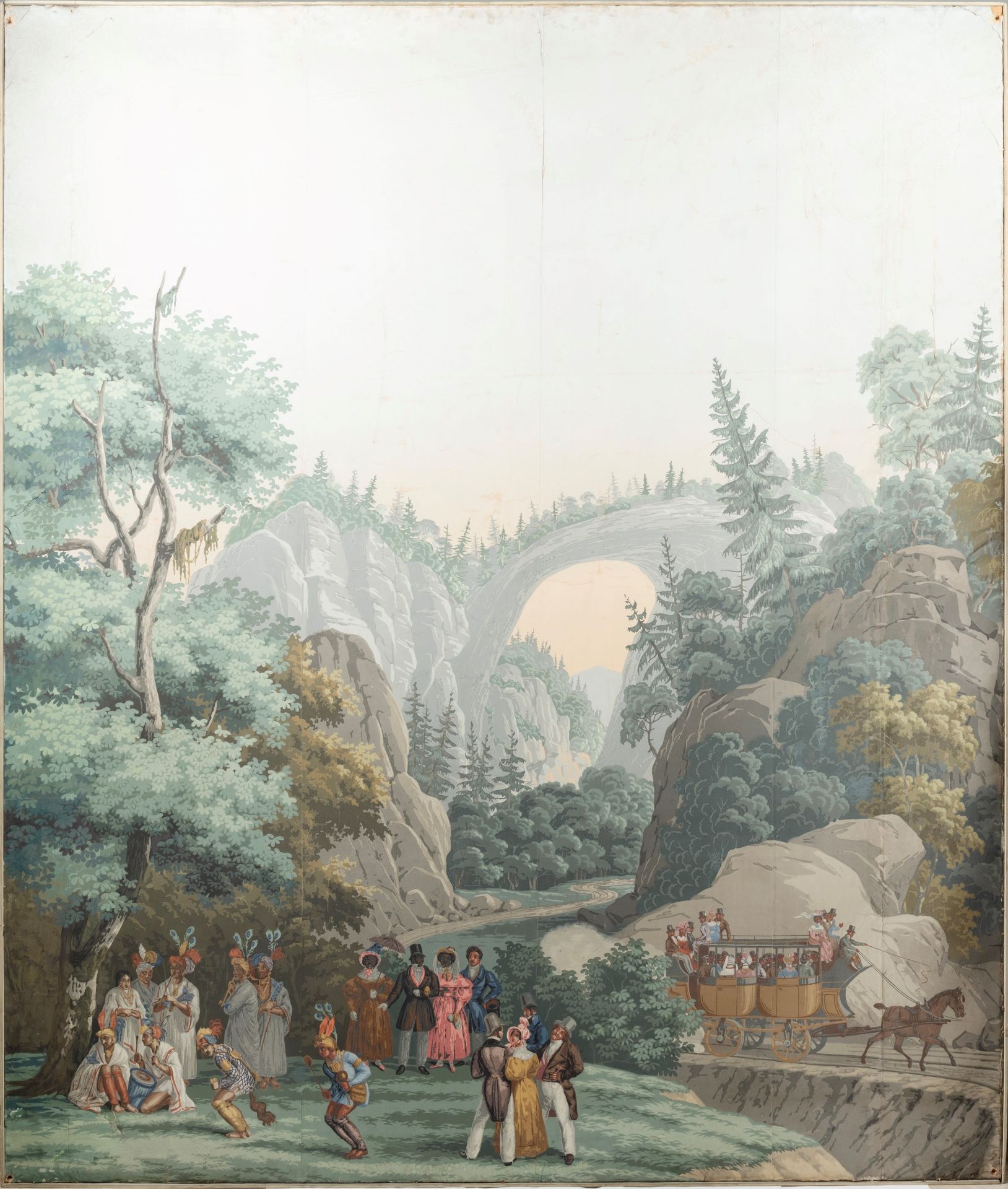 SIX FRAMED SCENIC WALLPAPER PANELS FROM 'VIEWS OF NORTH AMERICA', late 19th-early 20th century