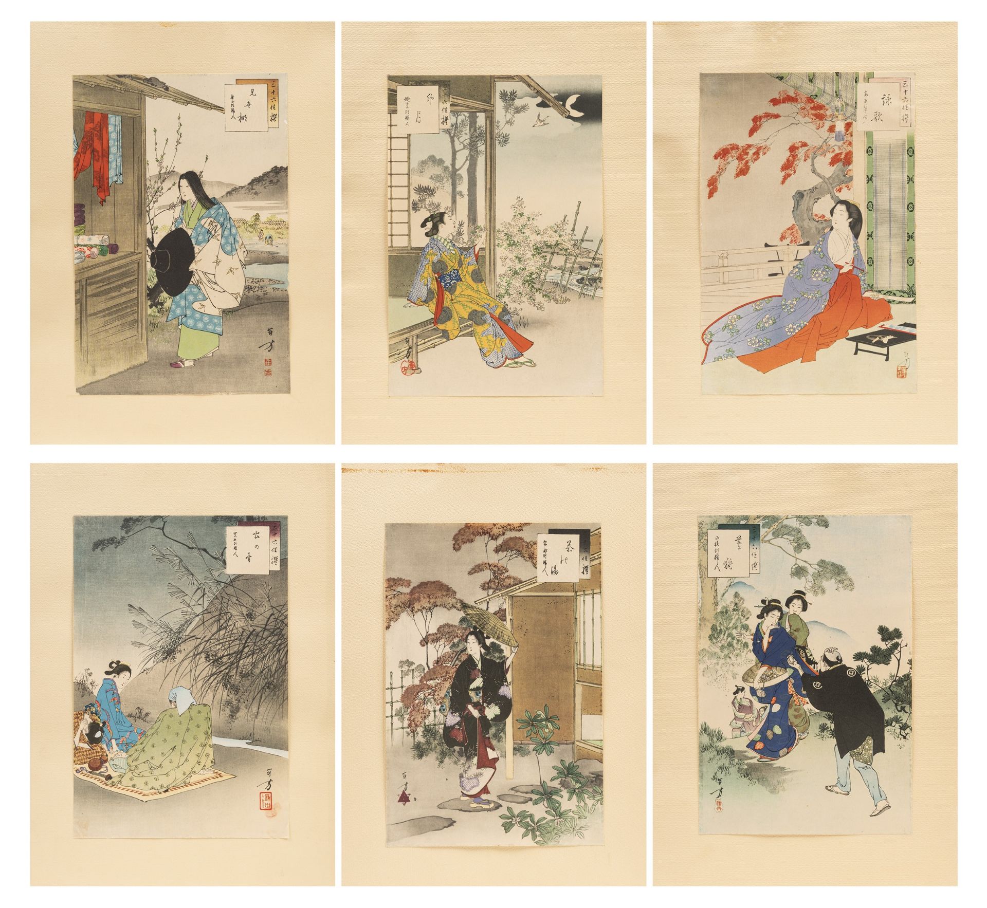 SIX UKUYO-E WOODBLOCK, Japan, Meiji period (1868-1912)