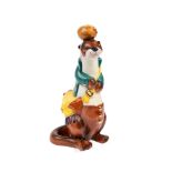 POLYCHROME EARTHENWARE SCULPTURE DEPICTING FISHING OTTER WITH JACKET AND SHOULDER STRAP, Turin, 20th