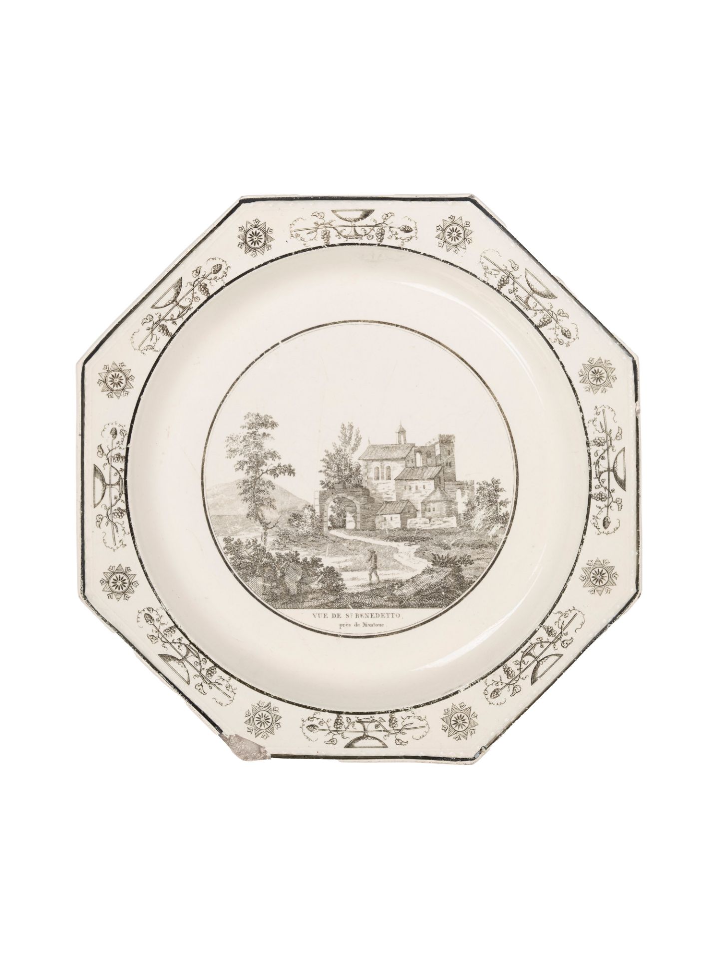 FIFTEEN MAIOLICA SAUCER PLATES WITH VIEWS AND ONE WITH A FLOWER, Montereau Faience, early 20th centu - Bild 14 aus 18