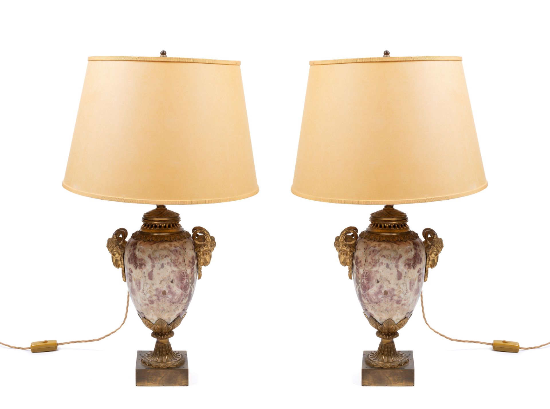 A PAIR OF TWO-HANDLED MARBLE VASE WITH GILT-BRONZE MOUNTS, 19th century