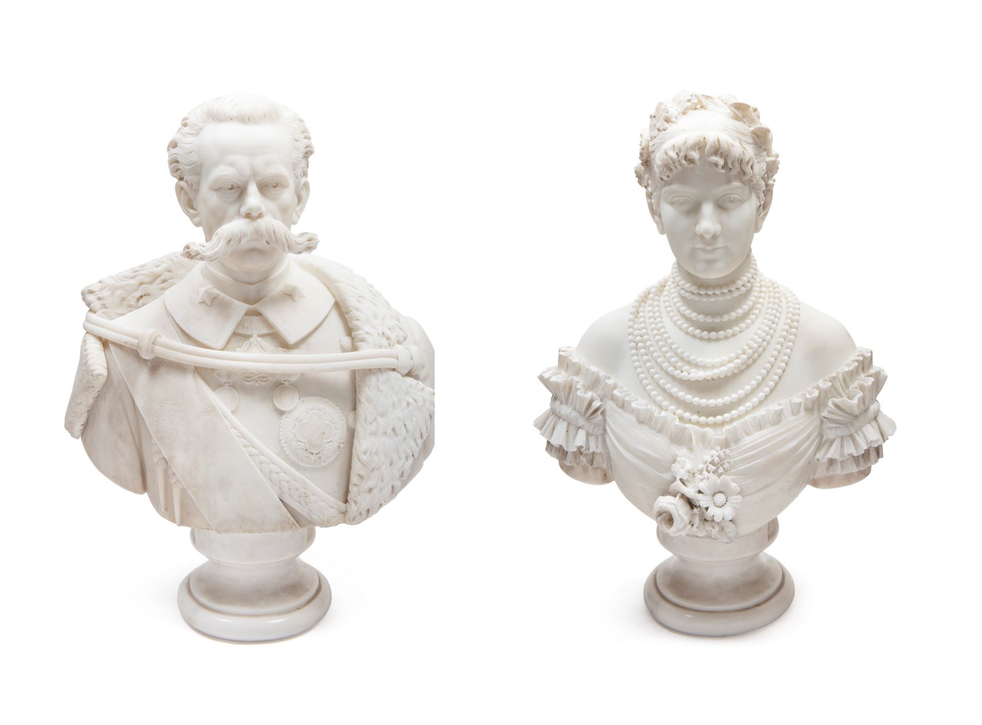 IMPORTANT PAIR OF MARBLE BUSTS, Italian School, late 19th century