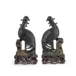 A PAIR OF LARGE SPINACH-GREEN CARVINGS, China, 19th / 20th century