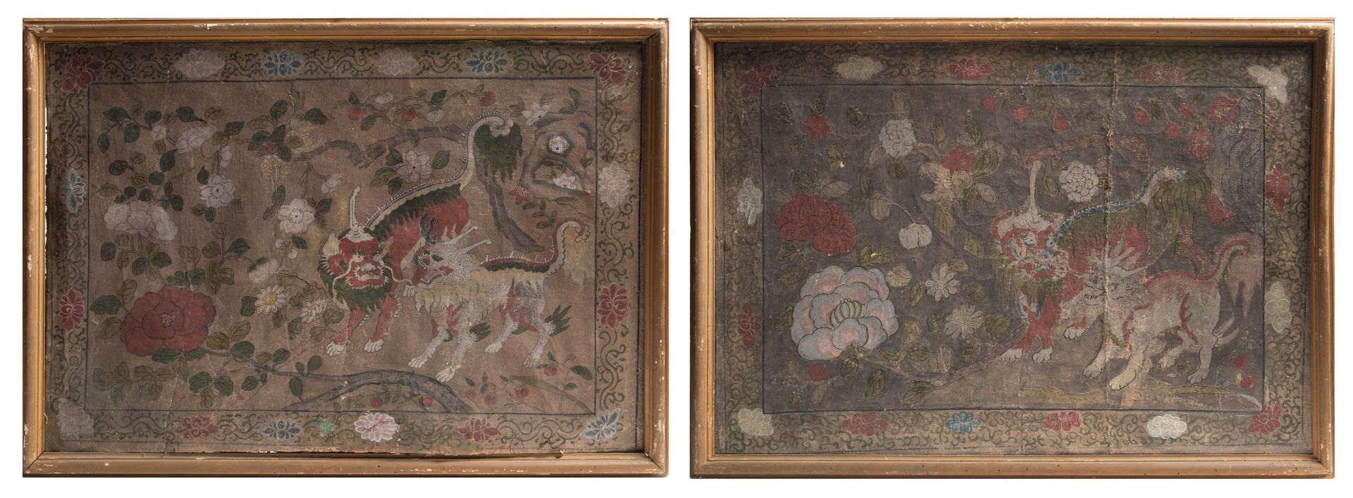 PAIR OF PAINTINGS DEPICTING QILIN, China, Qing dynasty, 18th century