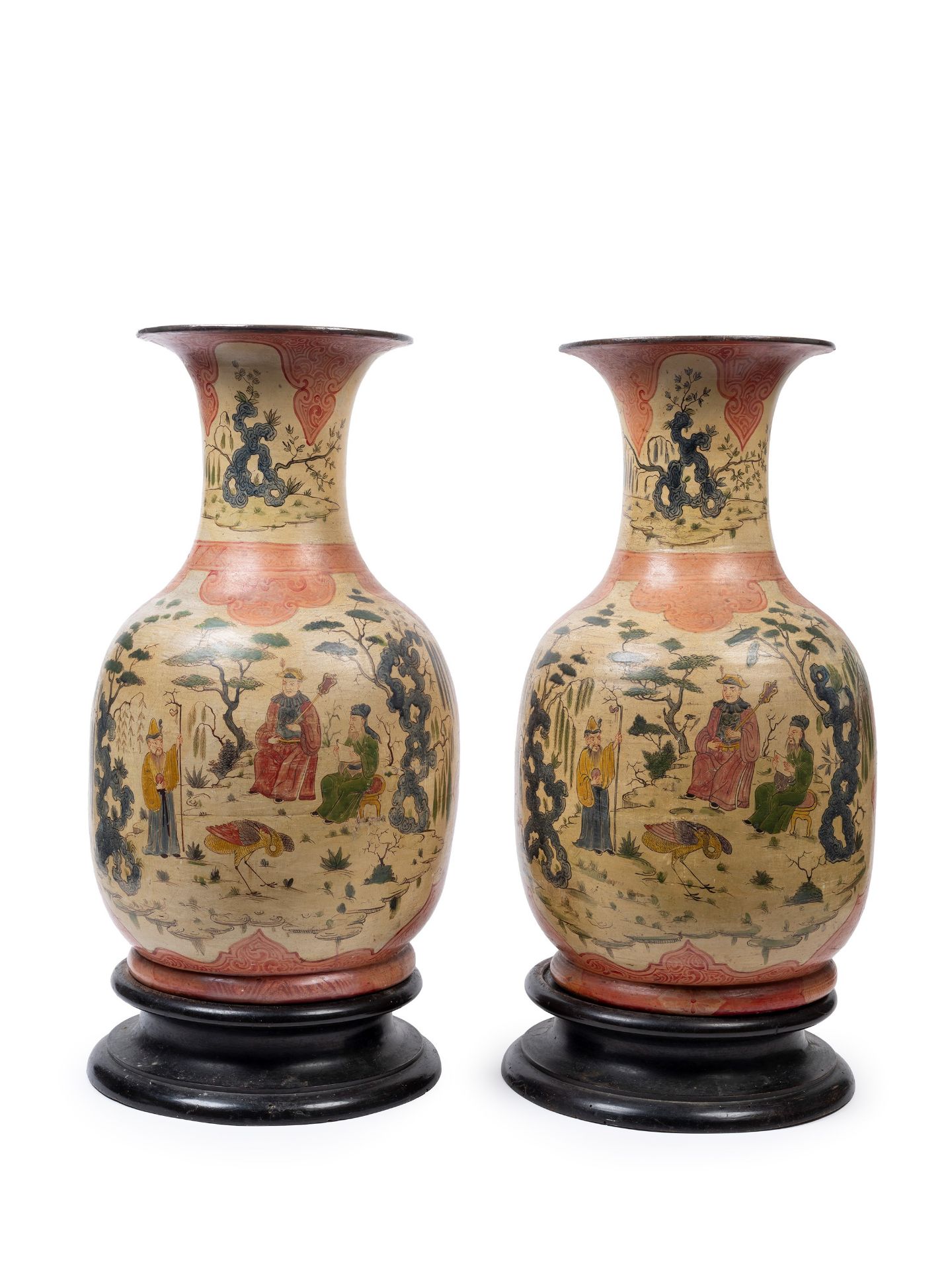 A PAIR OF LACQUERED TERRACOTTA VASES PAINTED IN CHINOISERIE, Piedmont, 18th century - Bild 2 aus 3