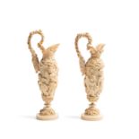 â˜¼A PAIR OF IVORY EWERS, Germany, 18/19th century