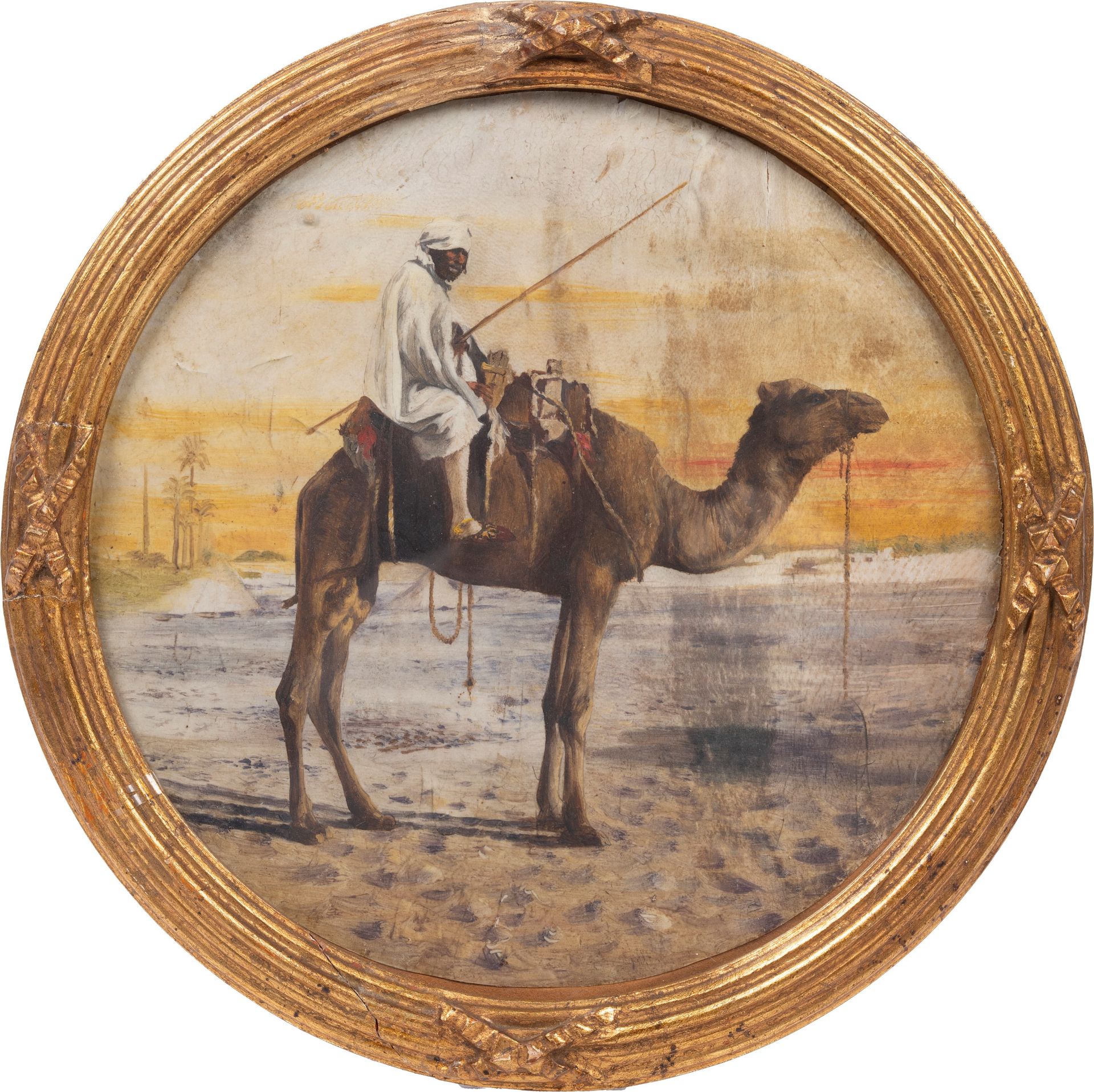 ROUND ORIENTALIST PAINTING DEPICTING BEDOUINS, 19th century