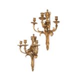 PAIR OF GILT BRONZE WALL SCONCES, Late 19th century