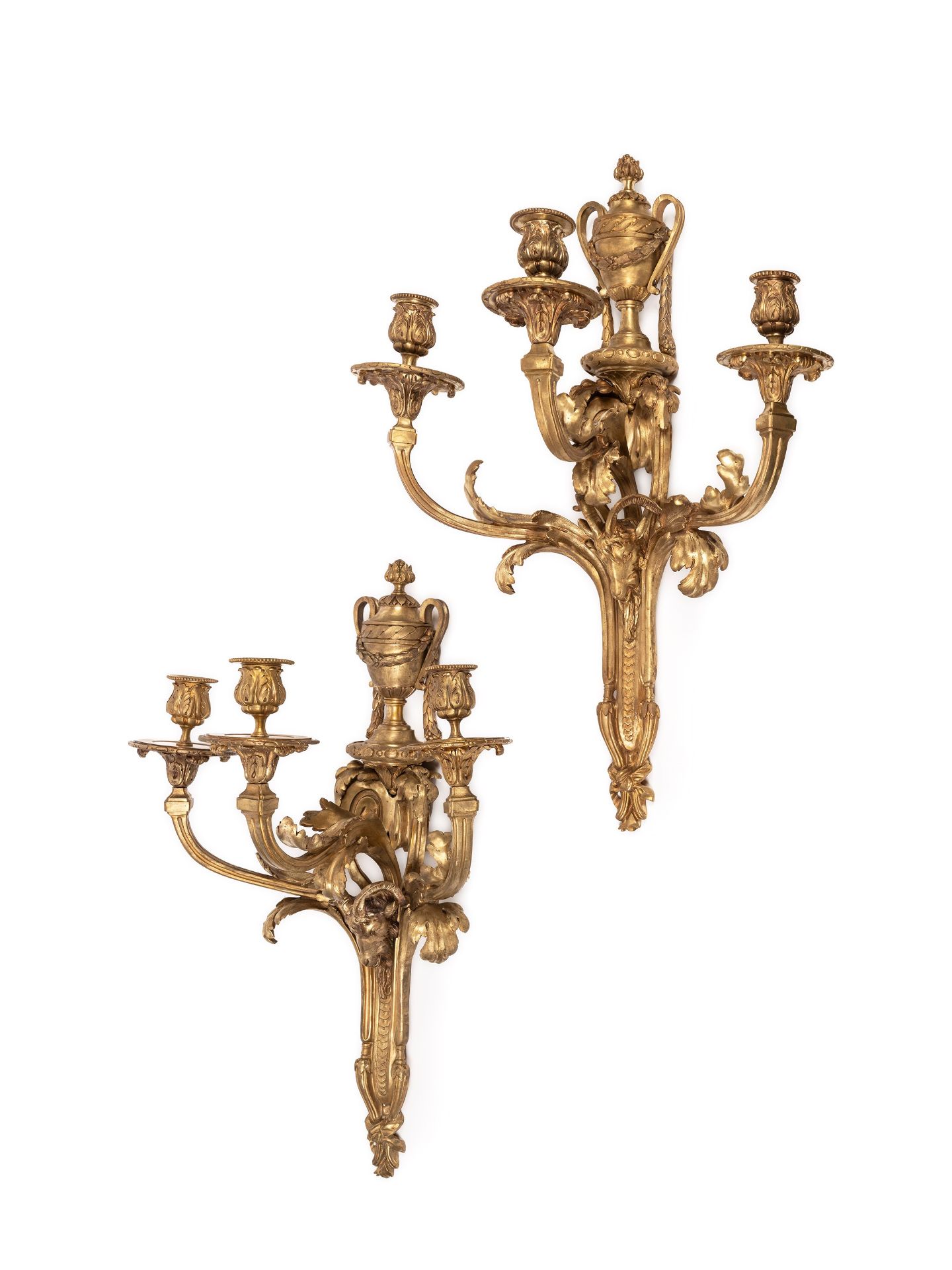 PAIR OF GILT BRONZE WALL SCONCES, Late 19th century