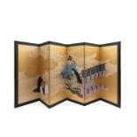A PAINTED SIX-PANEL PAPER SCREEN, Japan, Meiji period (1868-1912)