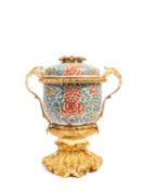 POLYCHROME PORCELAIN BOWL MOUNTED IN BRONZE, China, Qing dinasty (1644-1912)