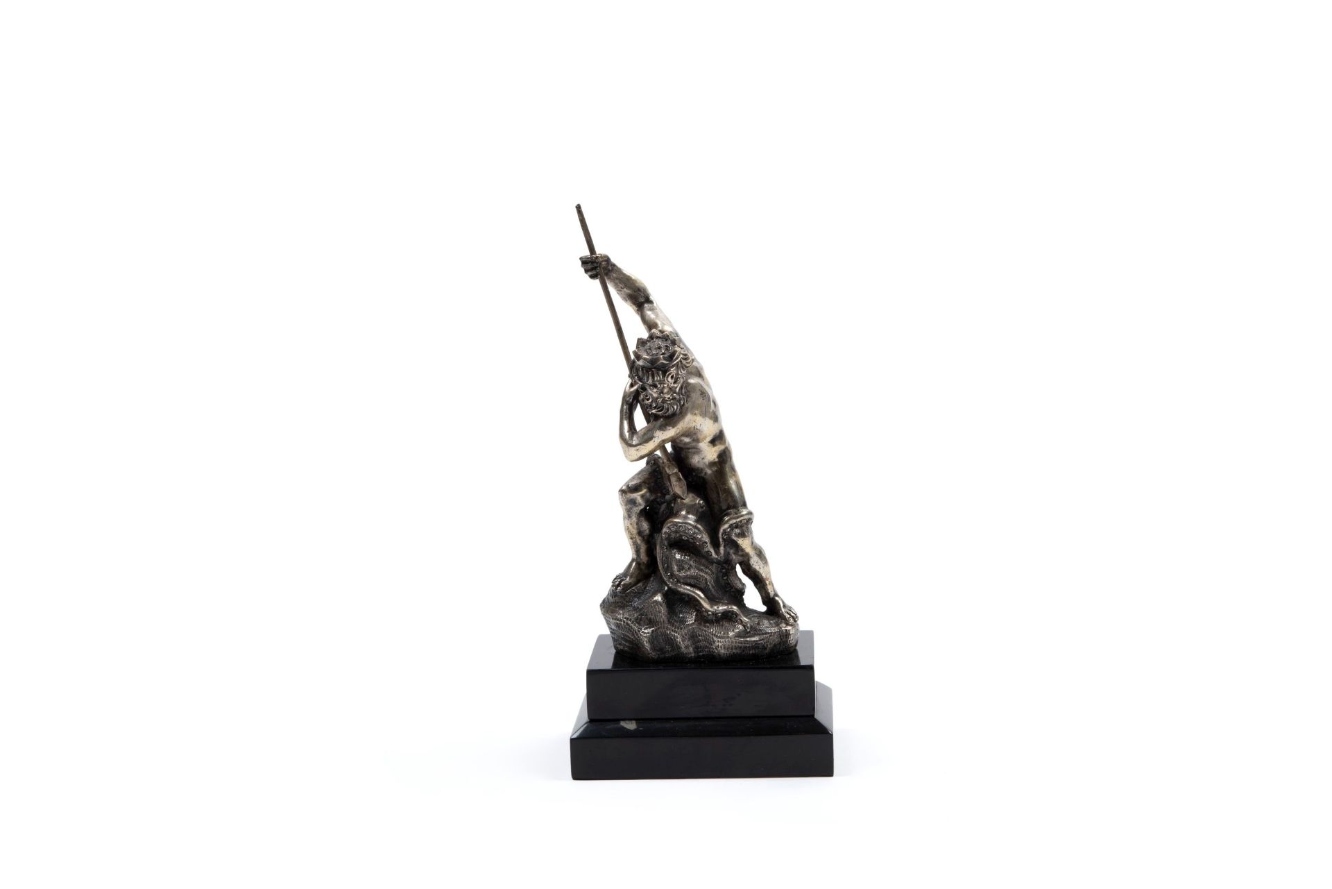 SILVER SCULPTURE DEPICTING NEPTUNE ON A SEA HORSE, Italy, 20th century