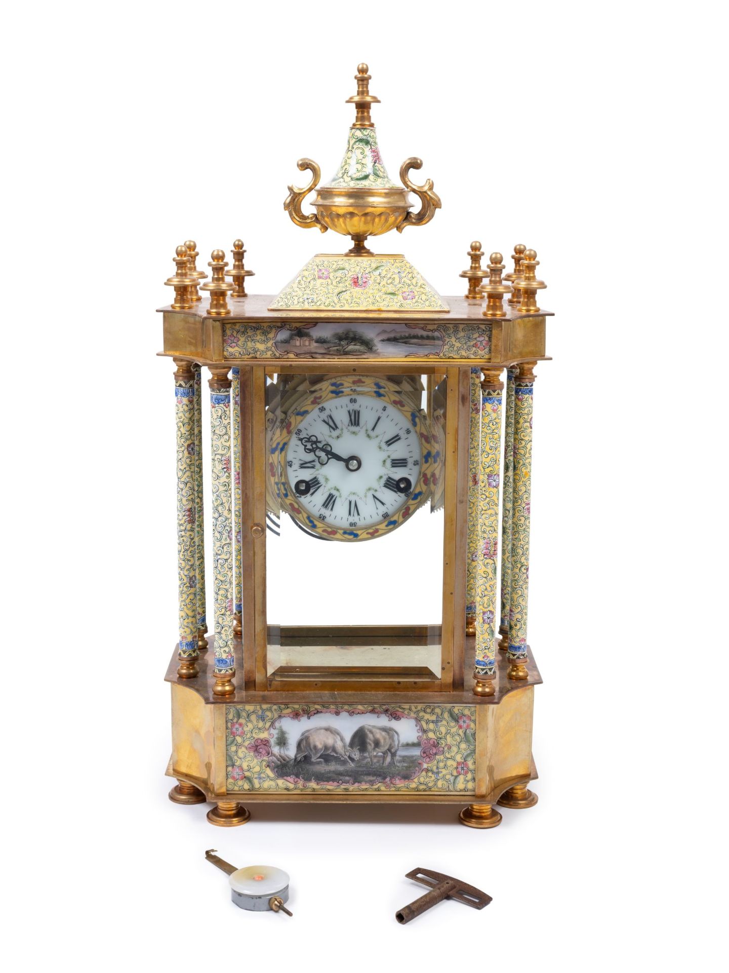 GILT-BRONZE AND ENAMEL CLOCK, France, 19th / 20th century - Bild 6 aus 6