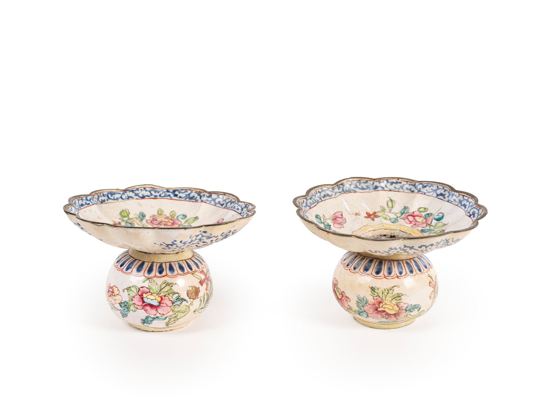 TWO PAINTED ENAMEL SMALL SPITTOONS, China, Qing dynasty, 19th century