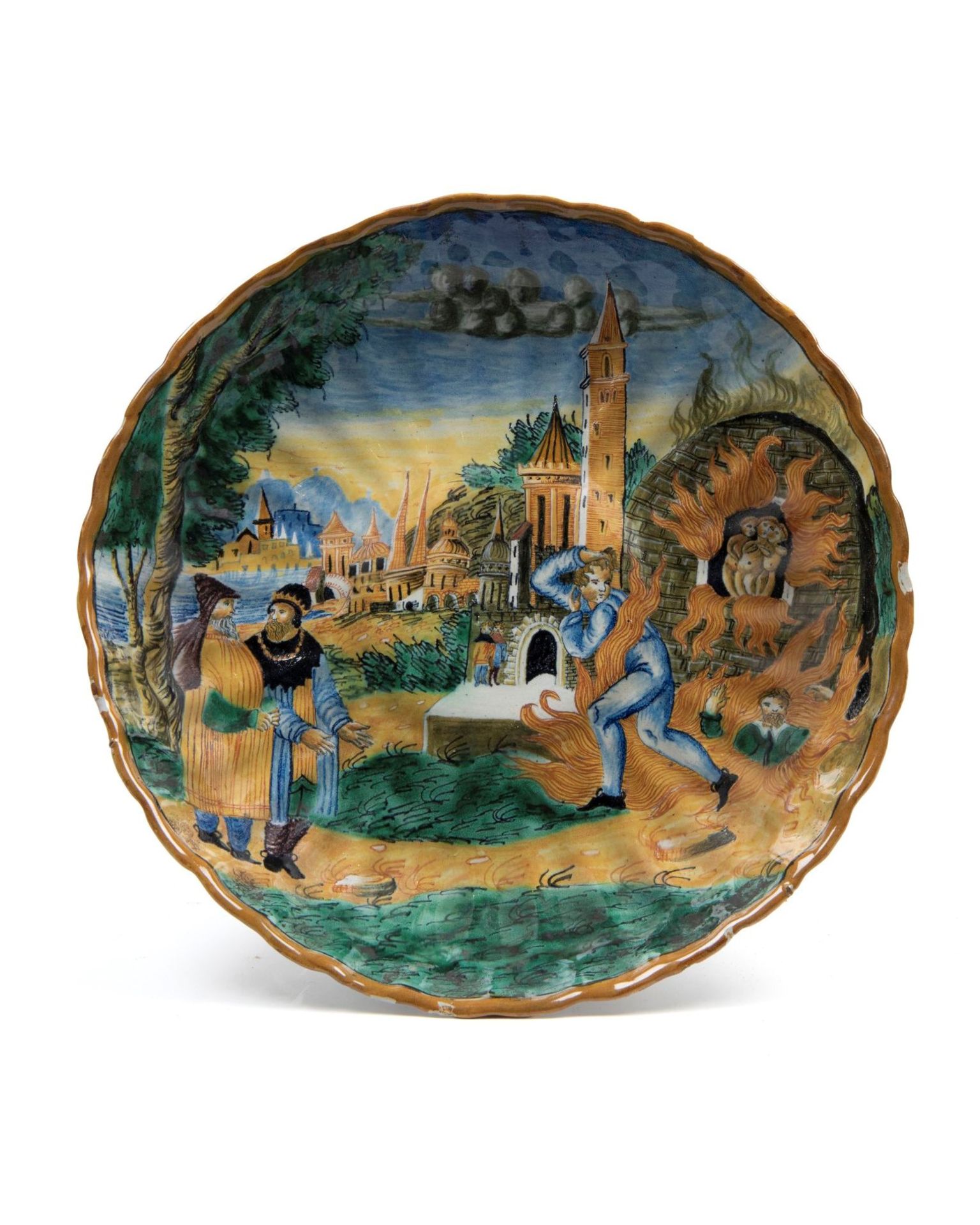 Polychrome maiolica tazza with lobed rim, Casteldurante, 16th /17th century