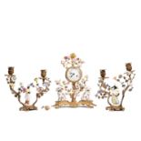 TRIPTYCH IN POLYCHROME PORCELAIN AND GILT BRONZE, 19th century