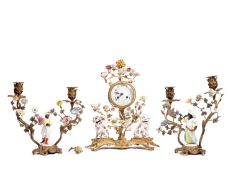 TRIPTYCH IN POLYCHROME PORCELAIN AND GILT BRONZE, 19th century