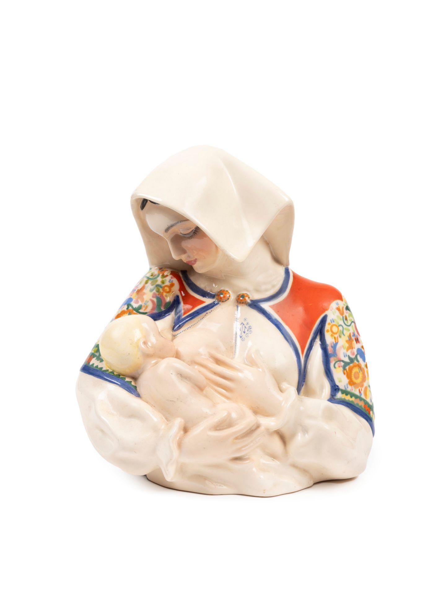 POLYCHROME EARTHENWARE SCULPTURE DEPICTING SARDINIAN MOTHERHOOD, Turin, 20th century