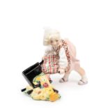 POLYCHROME EARTHENWARE SCULPTURE DEPICTING GIRL WITH FRUIT CART, Turin, 20th century