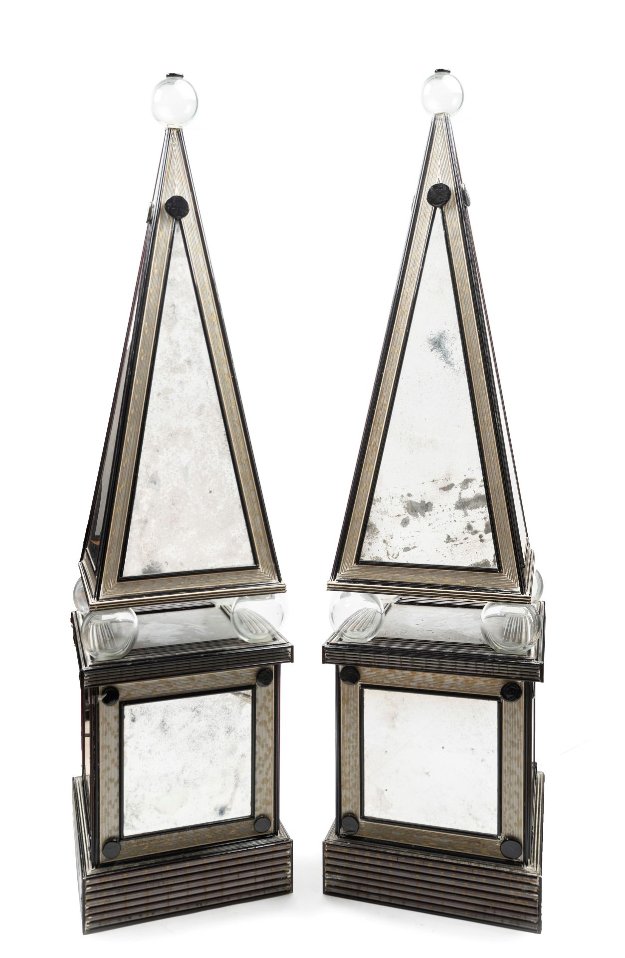 PAIR OF METAL AND GLASS OBELISKS IN ART DÃ‰CO STYLE, 20th century