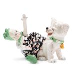 POLYCHROME EARTHENWARE SCULPTURE DEPICTING A GIRL WITH THE LITTLE DOG â€œTITIâ€™â€, Turin, 20th cen