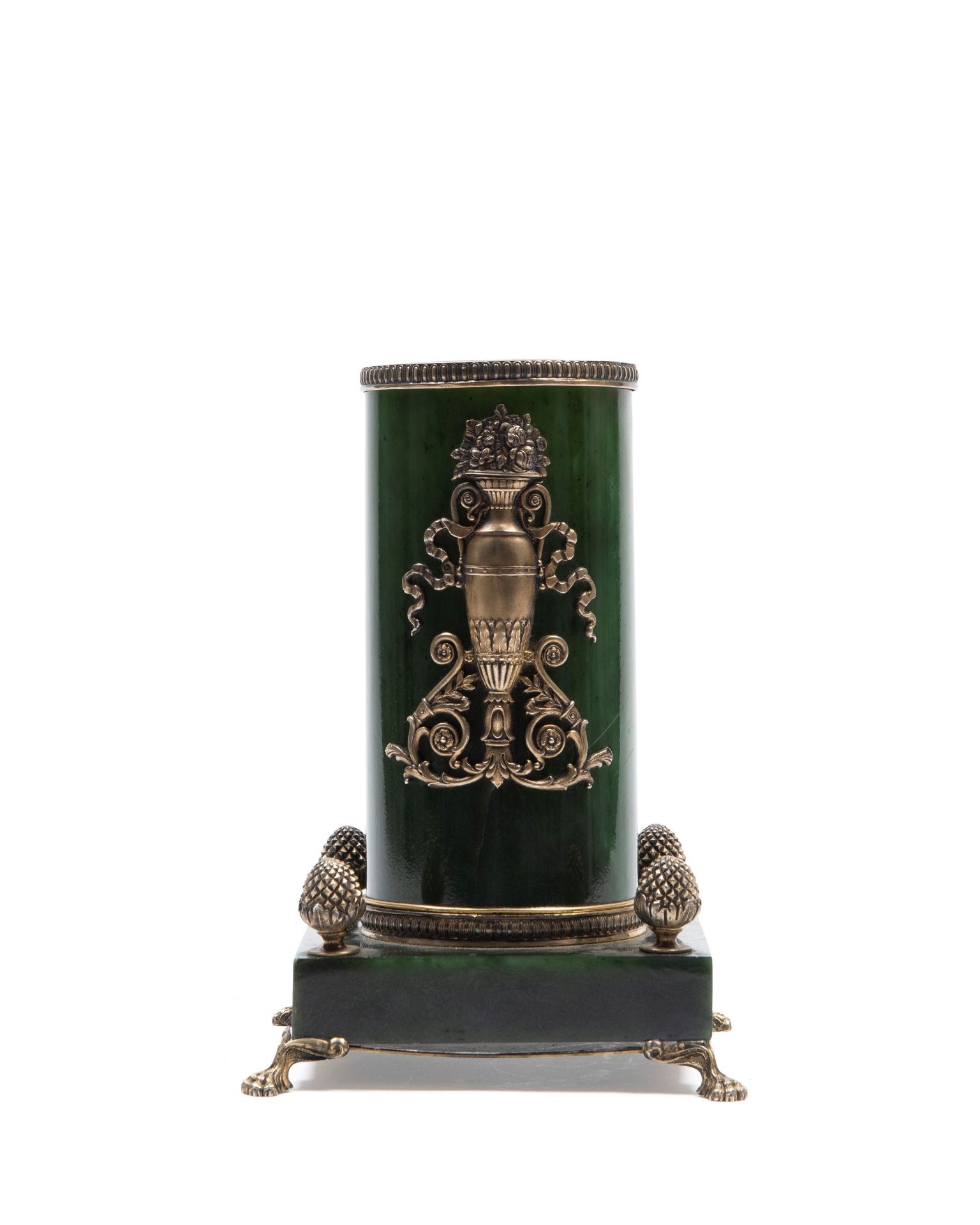 FabergÃ¨  PEN HOLDER IN JADE AND GILDED SILVER, Russia, second half of the 20th century