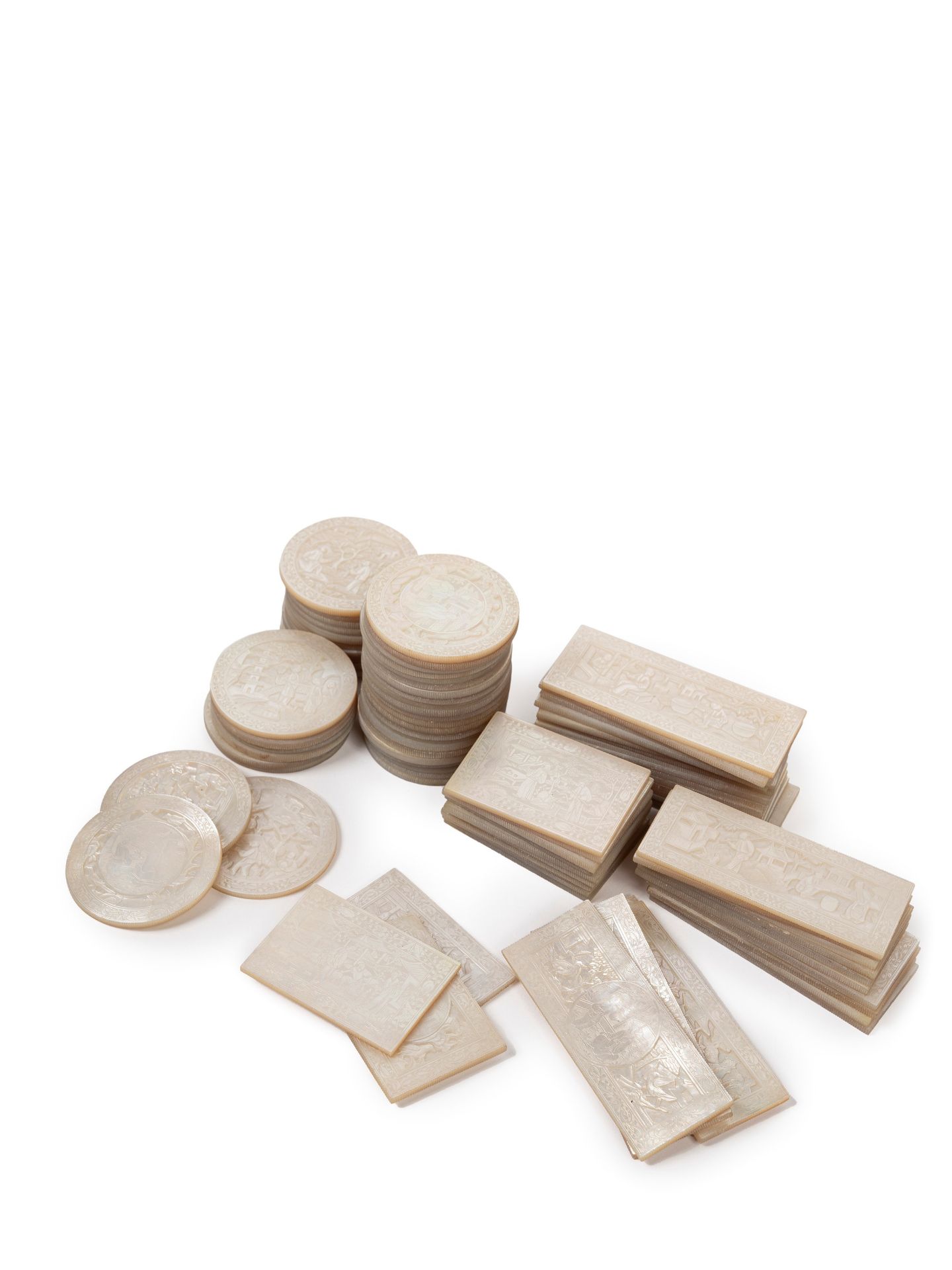 A SET OF MOTHER-OF-PEARL GAMING COUNTERS, China, Canton, 19th century