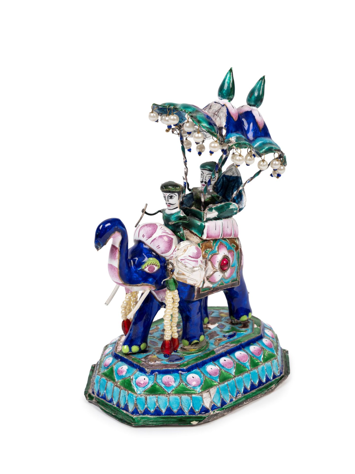 SILVER AND ENAMEL SCULPTURE DEPICTING SULTAN WITH ATTENDANT, India, 20th century