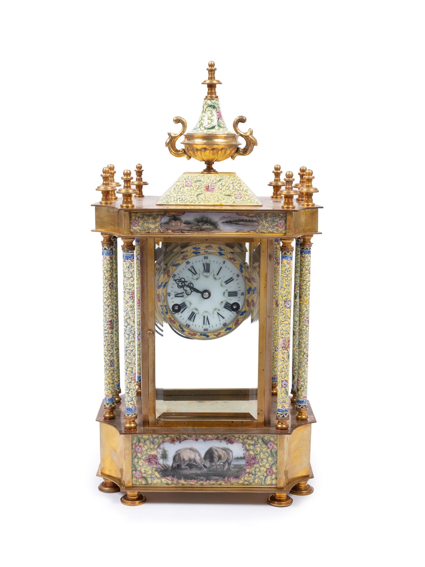 GILT-BRONZE AND ENAMEL CLOCK, France, 19th / 20th century