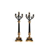 PAIR OF GILT AND PATINATED BRONZE CANDELABRA, France, 19th century