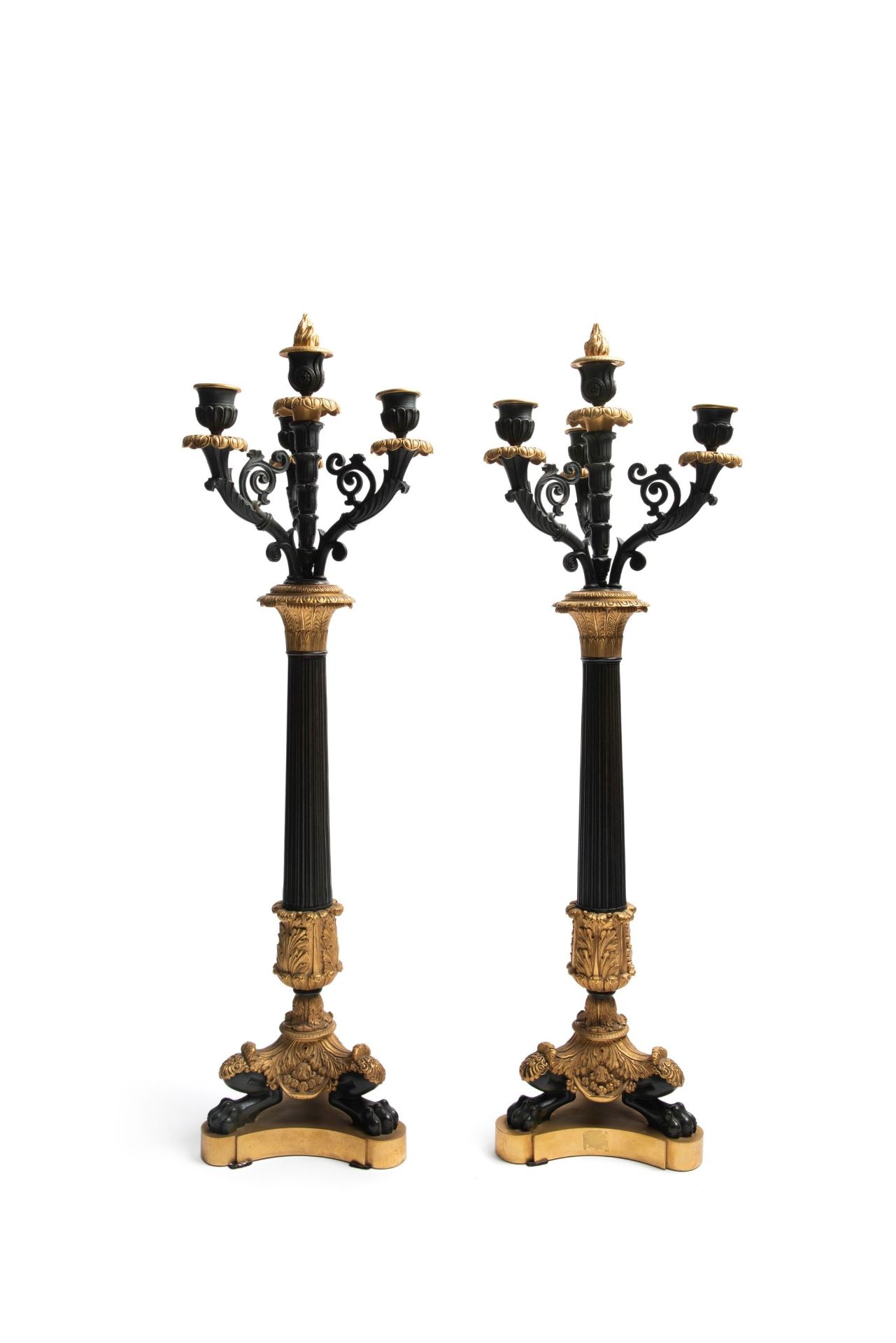 PAIR OF GILT AND PATINATED BRONZE CANDELABRA, France, 19th century