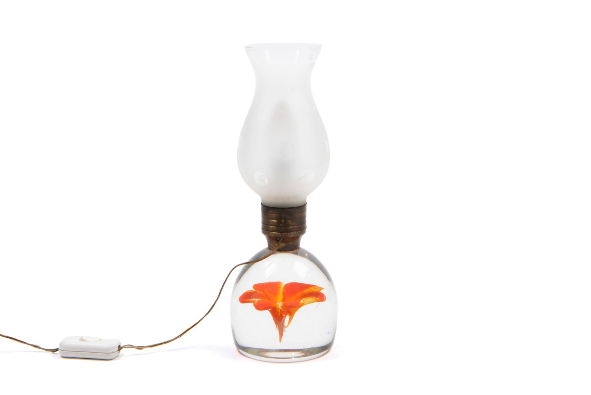 MURANO GLASS TABLE LAMP WITH APPLIED FLOWER, 1940s - Bild 2 aus 3
